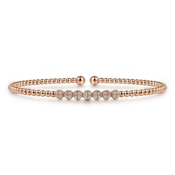 Bujukan Rose Gold Bead and Cluster Diamond Bangle - 1