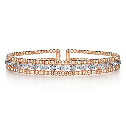 Bujukan Rose Gold Cuff Bracelet with Marquise and Round Diamonds - 1