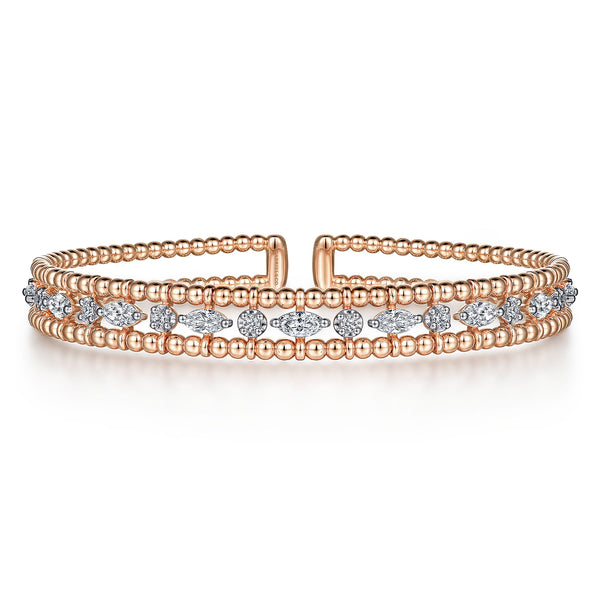 Bujukan Rose Gold Cuff Bracelet with Marquise and Round Diamonds - 1