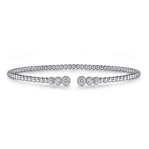 Bujukan Bead Split Cuff Bracelet with Bezel Set Diamonds in 14K White Gold - 1