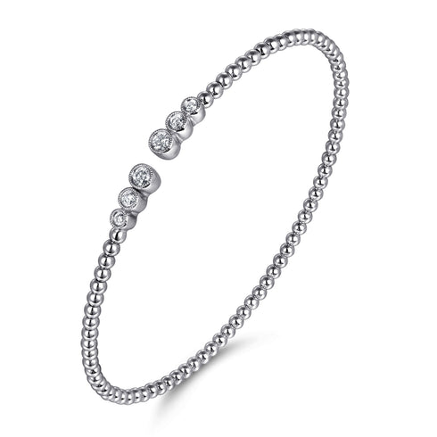 Bujukan Bead Split Cuff Bracelet with Bezel Set Diamonds in 14K White Gold - 2