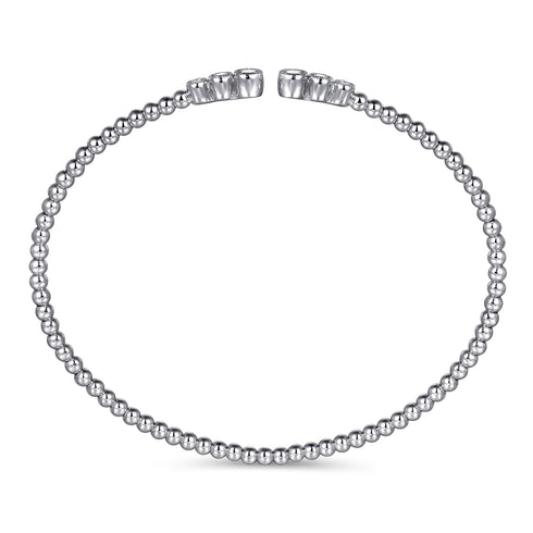 Bujukan Bead Split Cuff Bracelet with Bezel Set Diamonds in 14K White Gold - 3