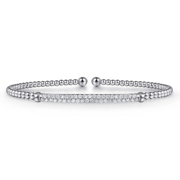 14K White Gold Bujukan Diamond Bar Split Bangle - 1