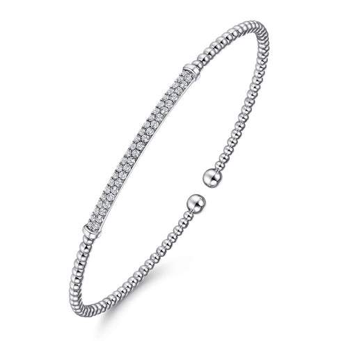 14K White Gold Bujukan Diamond Bar Split Bangle - 3
