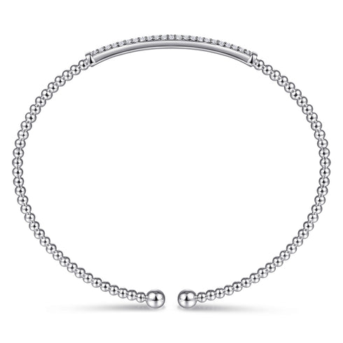 14K White Gold Bujukan Diamond Bar Split Bangle - 4