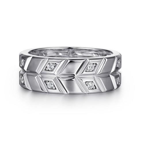 Faceted Diamond Fashion Men's Ring in 14K White Gold - 2