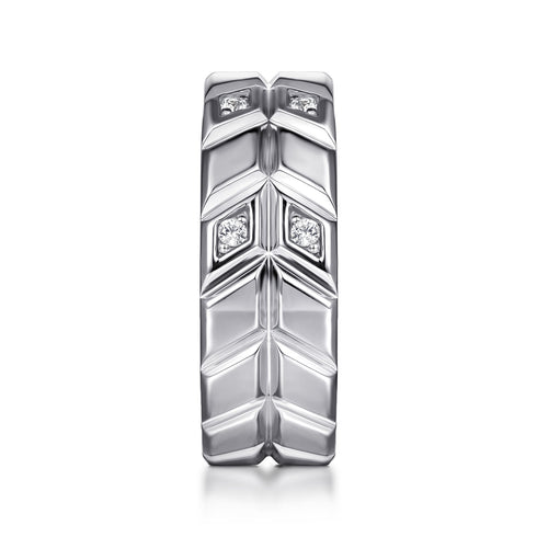 Faceted Diamond Fashion Men's Ring in 14K White Gold - 5