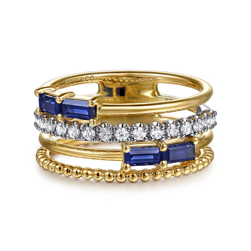 Bujukan 14K White and Yellow Gold Baguette Sapphire and Diamond Stackable Ring - 2