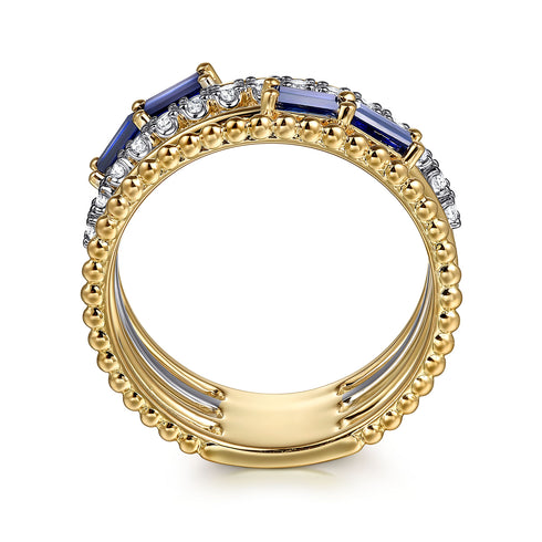 Bujukan 14K White and Yellow Gold Baguette Sapphire and Diamond Stackable Ring - 3