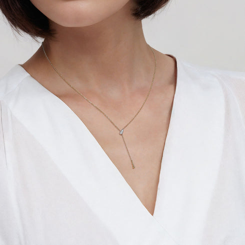 Bujukan Diamond Y Necklace in 14K White and Yellow Gold - 5