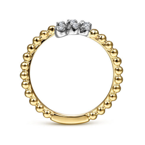 Bujukan Ball and Diamond Open Bypass Ring in 14K White-Yellow Gold - 2