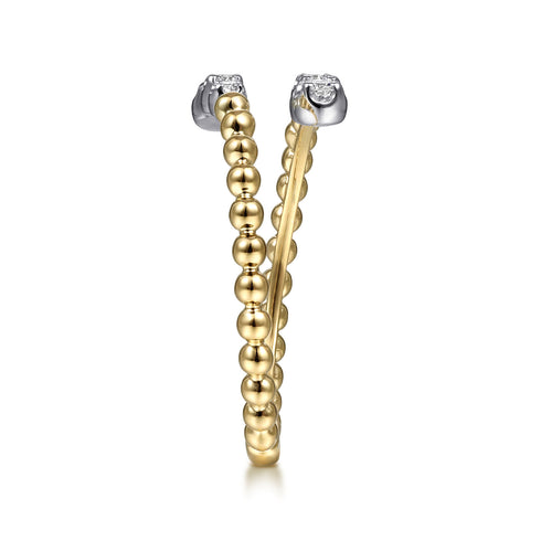Bujukan Ball and Diamond Open Bypass Ring in 14K White-Yellow Gold - 4