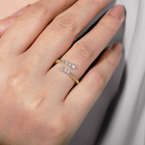 Bujukan Ball and Diamond Open Bypass Ring in 14K White-Yellow Gold - 5