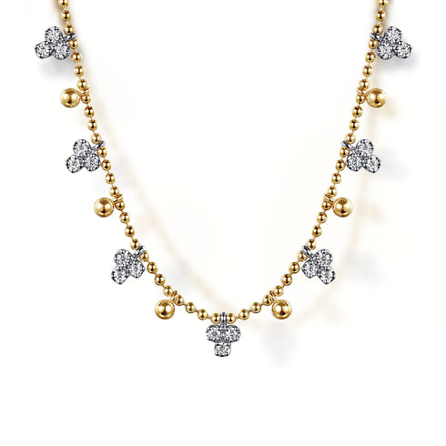 Bujukan Beads and Diamond Droplet Necklace in 14K White and Yellow Gold - 2