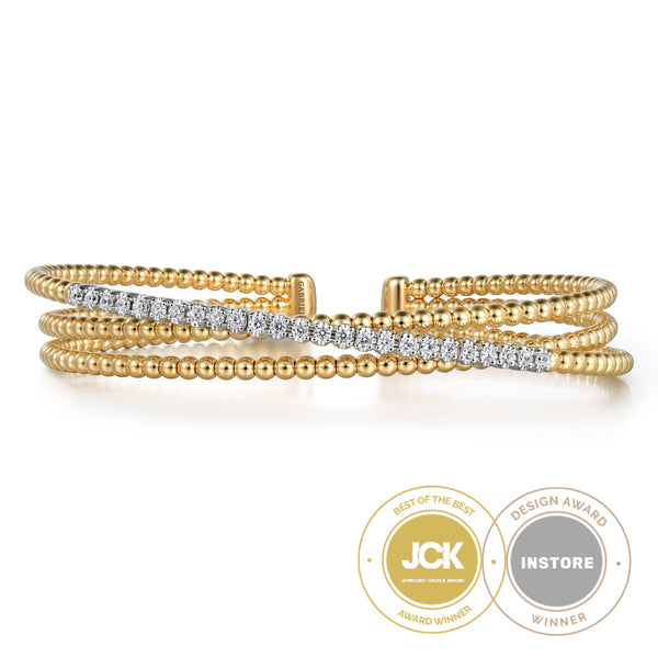 Bujukan Diamond Criss Cross Bangle in 14K White-Yellow Gold - 2