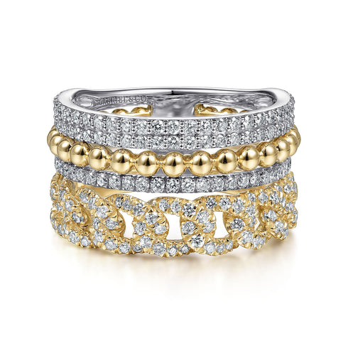 Bujukan Diamond Easy Stackable Ring in 14K White-Yellow Gold - 1