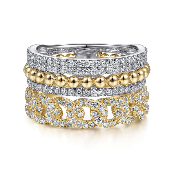 Bujukan Diamond Easy Stackable Ring in 14K White-Yellow Gold - 1