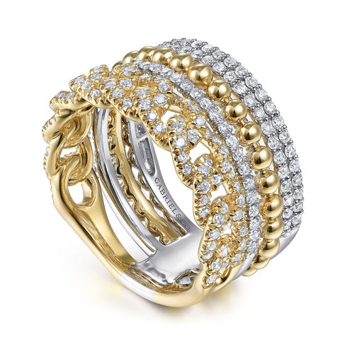 Bujukan Diamond Easy Stackable Ring in 14K White-Yellow Gold - 3