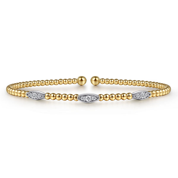 Bujukan Diamond Marquise Stations Bangle in 14K White-Yellow Gold - 1
