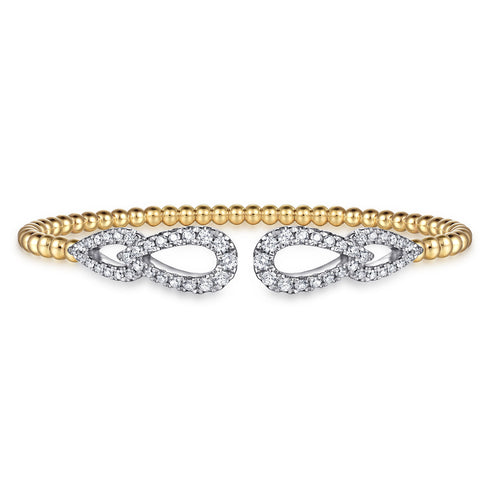 Bujukan Diamond Double Teardrop Open Bangle Bracelet in 14K White and Yellow Gold - 1