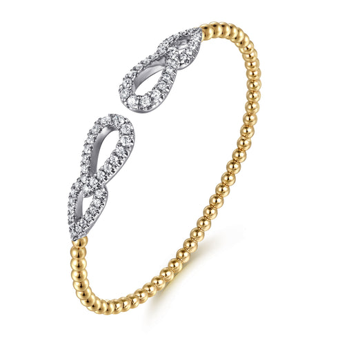 Bujukan Diamond Double Teardrop Open Bangle Bracelet in 14K White and Yellow Gold - 2