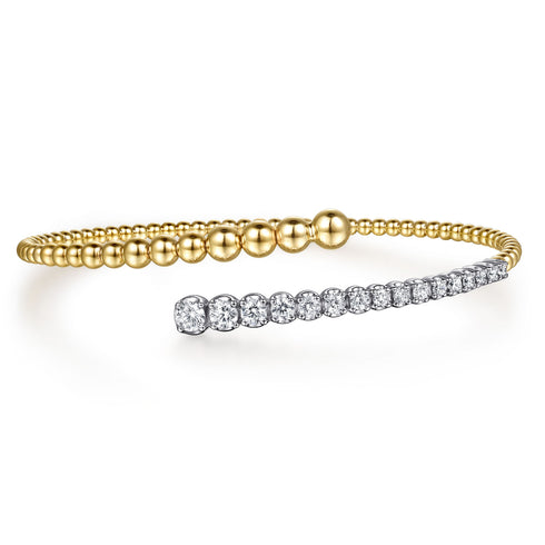 Bujukan 14K White and Yellow Gold Diamond Bypass Bangle Bracelet - 1