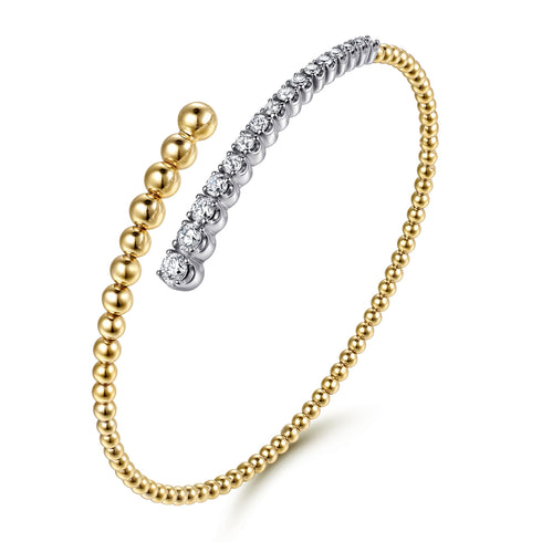 Bujukan 14K White and Yellow Gold Diamond Bypass Bangle Bracelet - 2