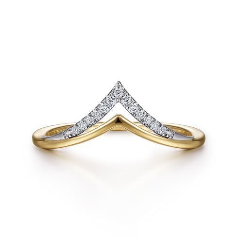 Chevron Diamond Ring in 14K White and Yellow Gold - 2