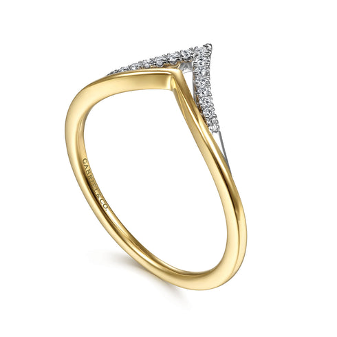 Chevron Diamond Ring in 14K White and Yellow Gold - 4