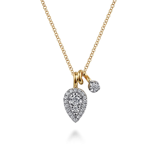 Bujukan Double Diamond Pendant Necklace in 14K White and Yellow Gold - 2