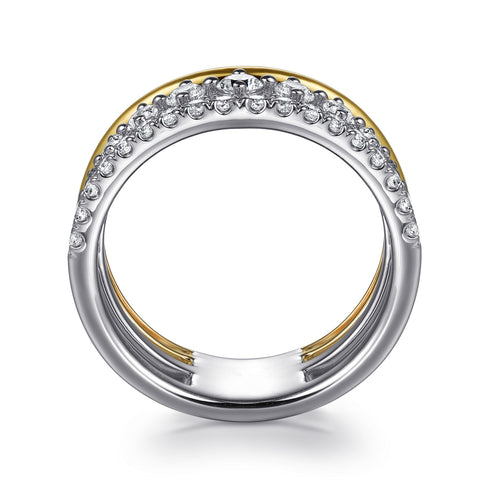 Graduating Diamond Easy Stackable Ring in 14K White and Yellow Gold - 3