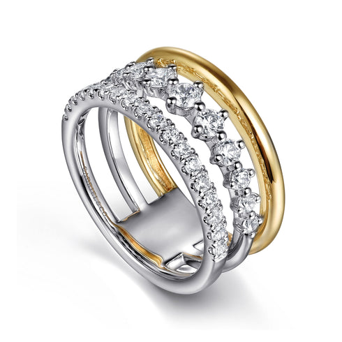 Graduating Diamond Easy Stackable Ring in 14K White and Yellow Gold - 4