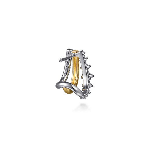 Gabriel & Co. 14K White Yellow Gold Graduating Diamond J Hoop Stud Earrings - 4