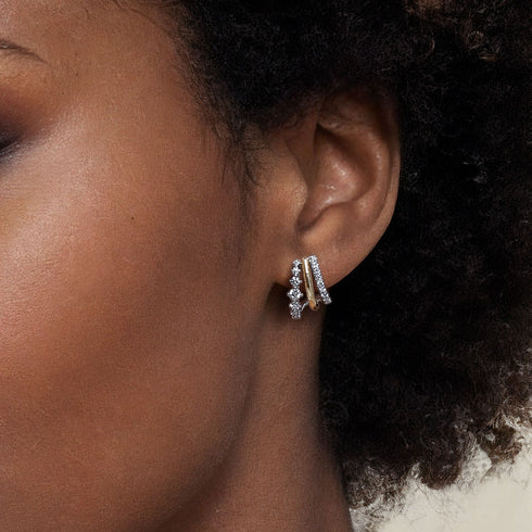 Gabriel & Co. 14K White Yellow Gold Graduating Diamond J Hoop Stud Earrings - 5