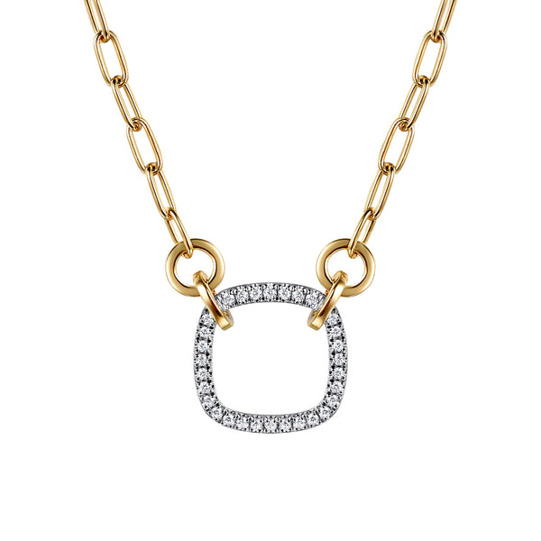 Open Cushion Shape Diamond Hollow Paperclip Chain Necklace in 14K White and Yellow Gold - 2