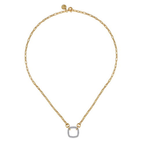 Open Cushion Shape Diamond Hollow Paperclip Chain Necklace in 14K White and Yellow Gold - 3