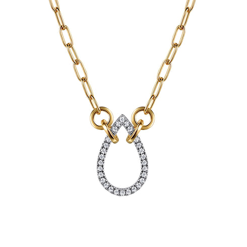 Open Teardrop Diamond Hollow Paperclip Chain Necklace in 14K White and Yellow Gold - 2