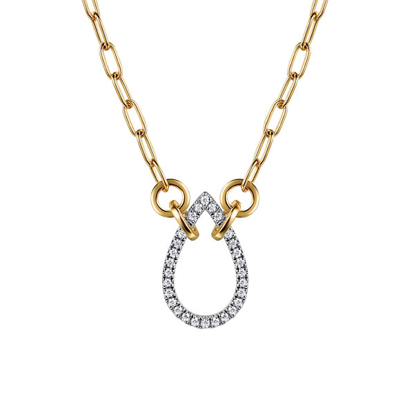 Open Teardrop Diamond Hollow Paperclip Chain Necklace in 14K White and Yellow Gold - 2