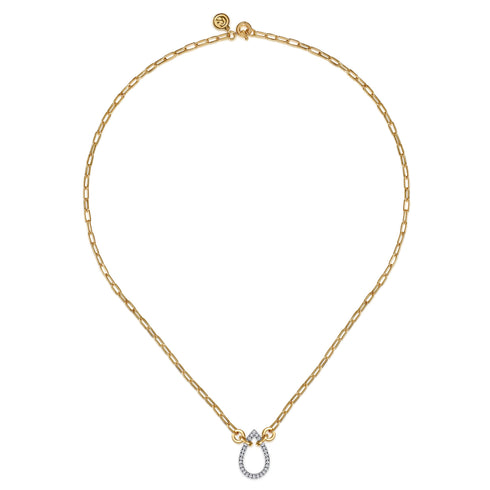 Open Teardrop Diamond Hollow Paperclip Chain Necklace in 14K White and Yellow Gold - 3