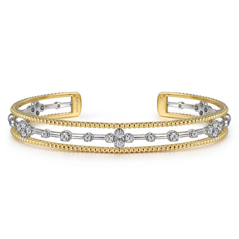 Bujukan Diamond Cuff Bangle in 14K White and Yellow Gold - 2