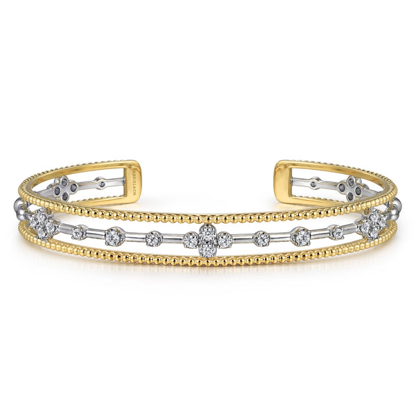 Bujukan Diamond Cuff Bangle in 14K White and Yellow Gold - 2