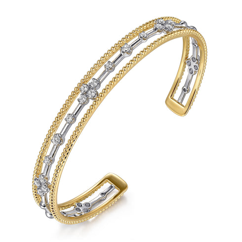 Bujukan Diamond Cuff Bangle in 14K White and Yellow Gold - 3