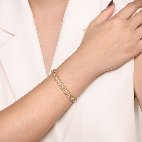 Bujukan Diamond Cuff Bangle in 14K White and Yellow Gold - 5