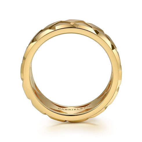 Facets 14K Yellow Gold 8mm Herringbone Men's Ring - 3