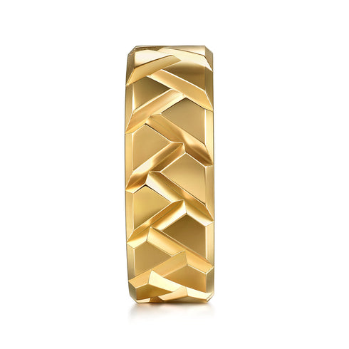 Facets 14K Yellow Gold 8mm Herringbone Men's Ring - 5