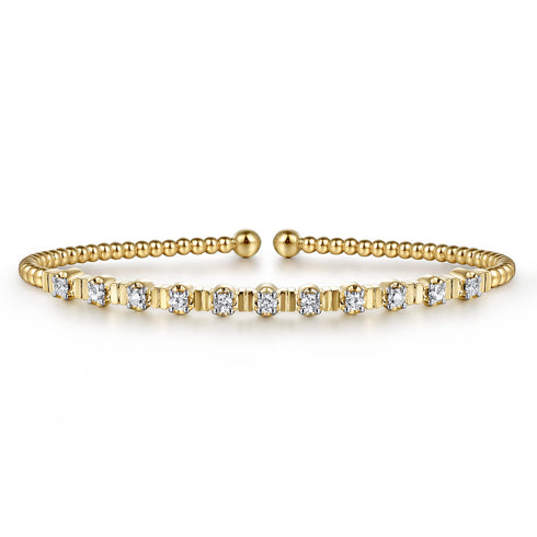 14K Yellow Gold Bujukan Bead Cuff Bracelet with Diamond Stations - 1