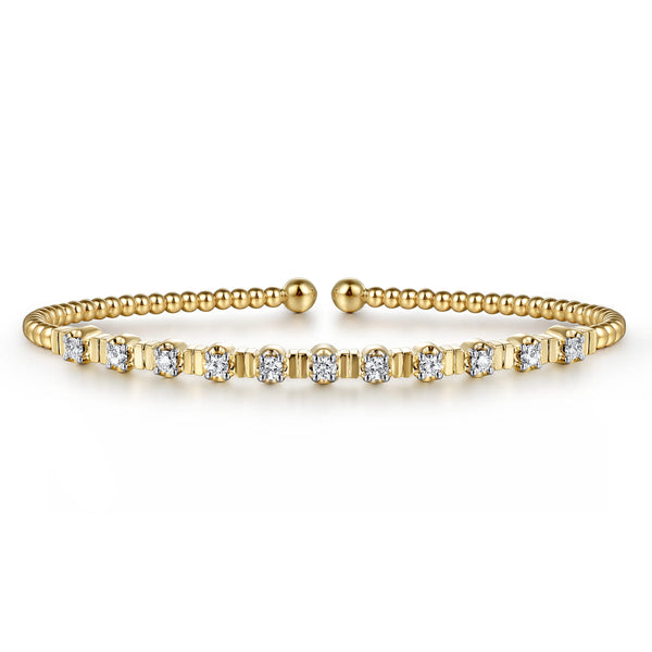 14K Yellow Gold Bujukan Bead Cuff Bracelet with Diamond Stations - 1