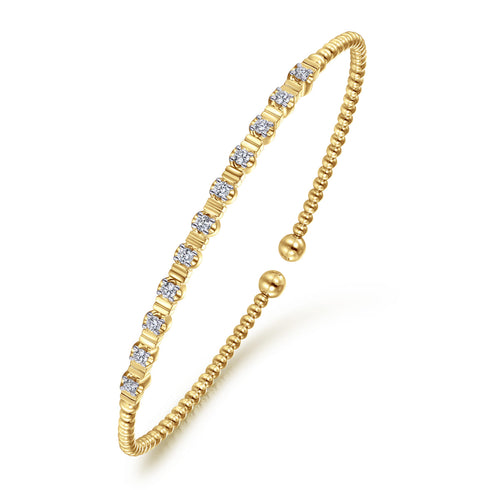 14K Yellow Gold Bujukan Bead Cuff Bracelet with Diamond Stations - 3
