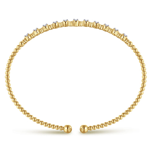 14K Yellow Gold Bujukan Bead Cuff Bracelet with Diamond Stations - 4