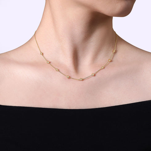 Bujukan 14K Yellow Gold Bead Station Necklace - 4